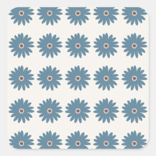 Blaue und cremefarbene Daisy Quadratischer Aufkleber