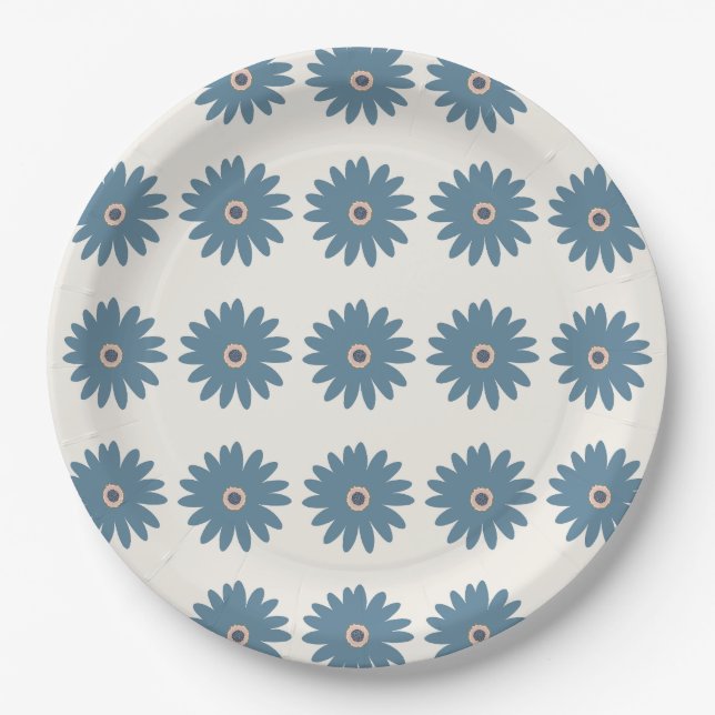 Blaue und cremefarbene Margerite Pappteller (Vorderseite)