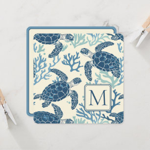 Blaue und cremefarbene Meeresschildkröten-Monogram
