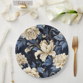 Blaue und cremefarbene Pfingstrose Pappteller