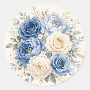 Blaue und cremefarbene Rosen Hochzeit Runder Aufkleber