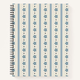 Blaue und cremefarbene Streifen und Blumen Notizbuch