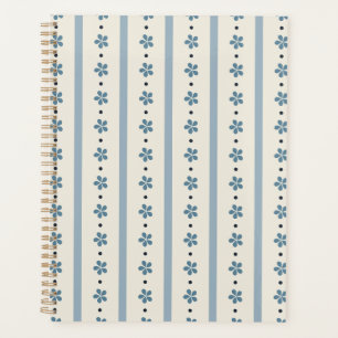 Blaue und cremefarbene Streifen und Blumen Planer
