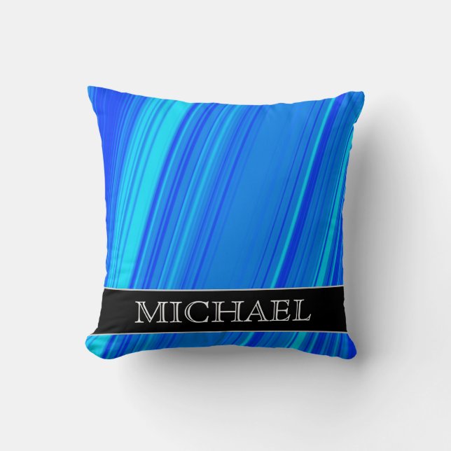 Blaue und cyan-blaue Linien Muster + Name-Kissen Kissen (Vorderseite)