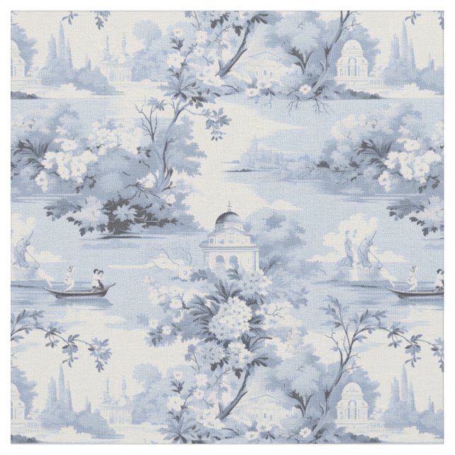 Blaue und Elfenbeinlandschaft Stoff (Nahaufnahme)