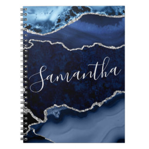 Blaue und falsche Silber-Glitter-Marmor-Achat Notizblock