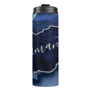 Blaue und falsche Silber-Glitter-Marmor-Achat Thermosbecher