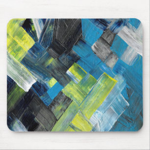 Blaue und gelbe abstrakte Pinselstrich-Geometrie Mousepad