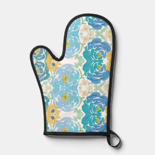 Blaue und gelbe Aquarell-Blumen Ofenhandschuh