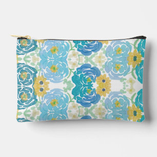 Blaue und gelbe Aquarell-Blumen Zubehörtasche