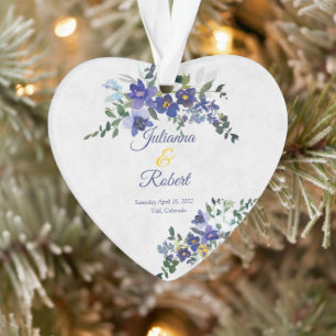 Blaue und gelbe Aquarell-Blumenhochzeit Ornament