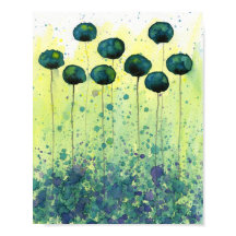 Blaue und gelbe Aquarellblumen, moderne Wand