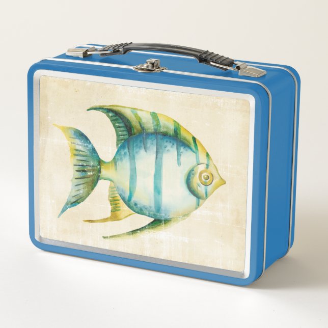 Blaue und gelbe Aquarienfische Metall Lunch Box (Vorderseite)