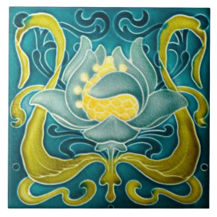 Blaue und gelbe Art Nouveau Wandfliese Fliese