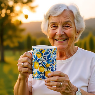 💛💙 Blaue und gelbe Azulejos mit Zitronen Kaffeetasse