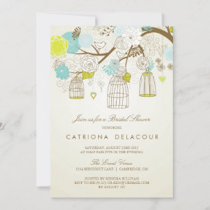 BLAUE UND GELBE BIRDCAGES BRIDAL SHOWER EINLADUNG