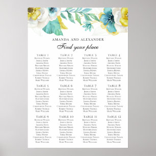 Blaue und gelbe Blumen. Hochzeit Sitzordnung Poster