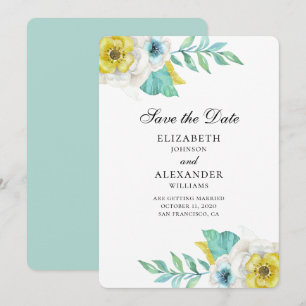 Blaue und gelbe Blumen. Minziges Blumensave-the-da Einladung