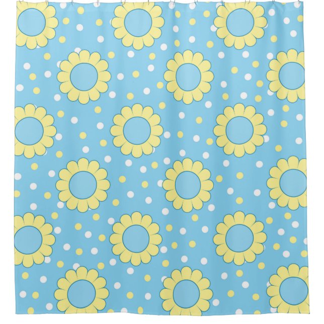 Blaue und gelbe Blumen Muster Duschvorhang (Vorderseite)