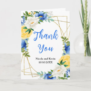 Blaue und gelbe Blumenhochzeit Dankeskarte