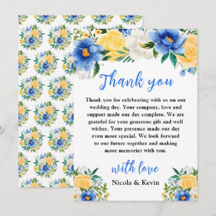Blaue und gelbe Blumenhochzeit Dankeskarte