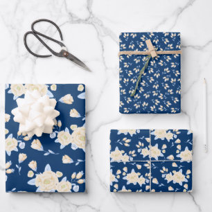 Blaue und gelbe Blumenmuster Geschenkpapier Set