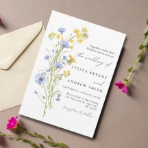 Blaue und gelbe Blumenschrift Hochzeit