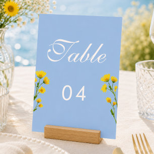 Blaue und gelbe Butterblumen-Hochzeitstisch-Nummer Tischnummer