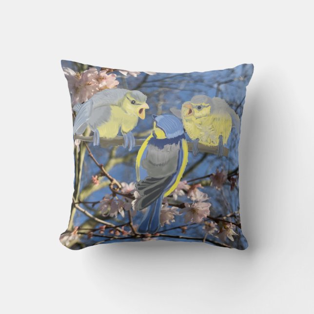 Blaue und gelbe Chickadegewächse Kissen (Vorderseite)