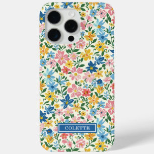 Blaue und gelbe Ditsy-Blumen monogrammiert Case-Mate iPhone Hülle