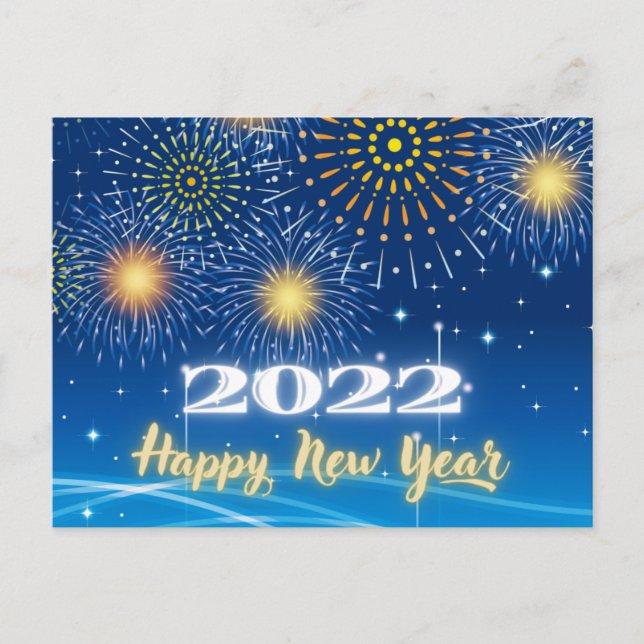 Blaue und gelbe Feuerwerke - Frohes Neues Jahr 202 Postkarte (Vorderseite)