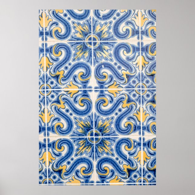 Blaue und gelbe Fliesen, Portugal Poster (Vorne)