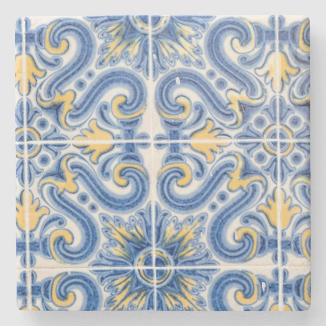 Blaue und gelbe Fliesen, Portugal Steinuntersetzer (Vorderseite)