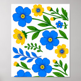 Blaue und gelbe florale botanische Gestaltung Poster