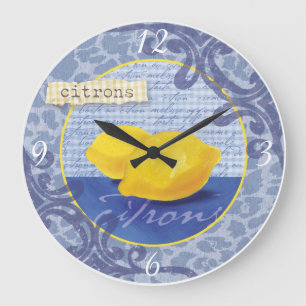 Blaue und gelbe französische Küchen-Uhr Große Wanduhr