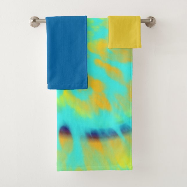 blaue und gelbe gefärbte Krawatte Badhandtuch Set (Insitu)