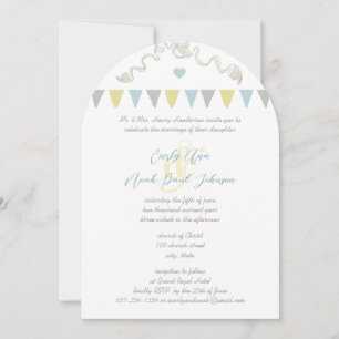 Blaue und gelbe Girlanden-Wimpel-Hochzeitseinladun Einladung