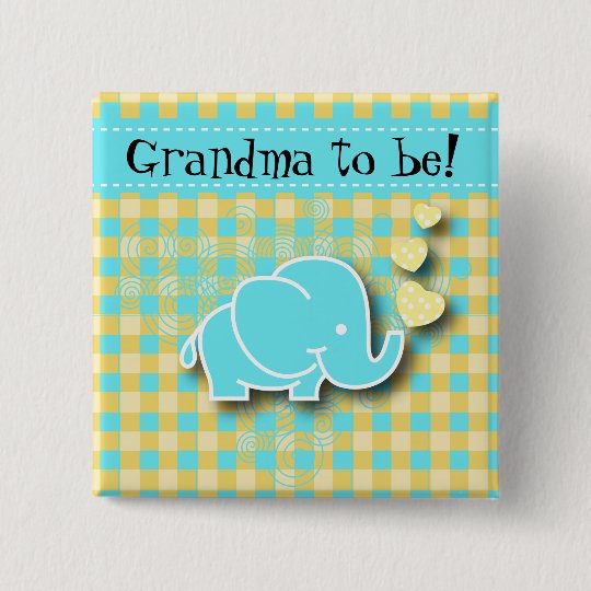 Blaue und gelbe Großmutter des Baby-Elefant-| zum Quadratischer Button 5,1 Cm
