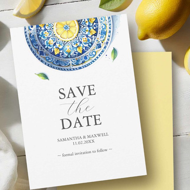 Blaue und gelbe Hochzeit speichern das Datum Save The Date (Blue and yellow wedding save the date invitation card non photo.)