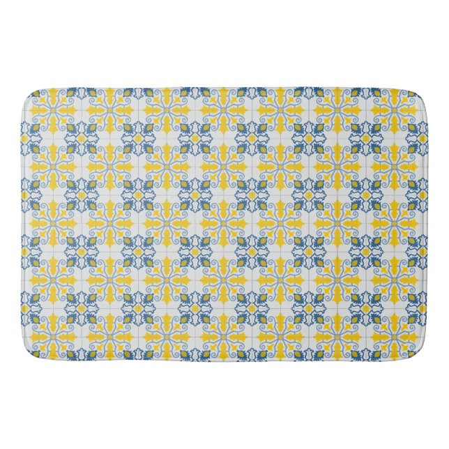 Blaue und gelbe hübsche portugiesische Fliesen Badematte (Vorderseite)