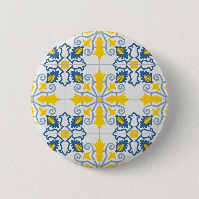 Blaue und gelbe hübsche portugiesische Fliesen Button (Vorderseite)