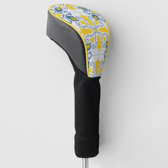 Blaue und gelbe hübsche portugiesische Fliesen Golf Headcover (angewinkelt)