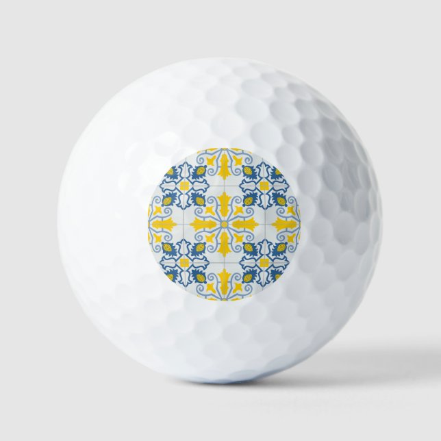 Blaue und gelbe hübsche portugiesische Fliesen Golfball (Vorderseite)