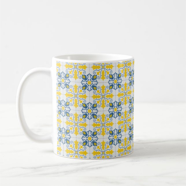 Blaue und gelbe hübsche portugiesische Fliesen Kaffeetasse (Links)