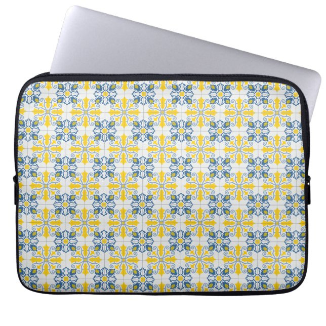 Blaue und gelbe hübsche portugiesische Fliesen Laptopschutzhülle (Vorderseite)