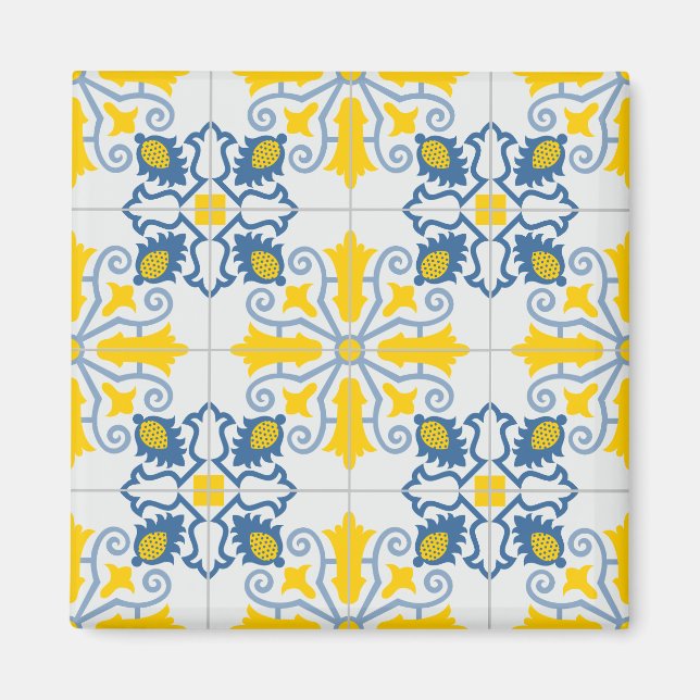 Blaue und gelbe hübsche portugiesische Fliesen Magnet (Vorne)