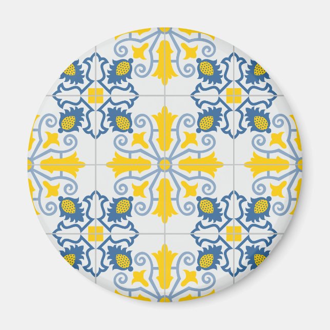 Blaue und gelbe hübsche portugiesische Fliesen Magnet (Vorne)
