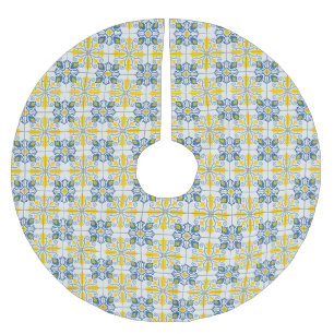 Blaue und gelbe hübsche portugiesische Fliesen Polyester Weihnachtsbaumdecke