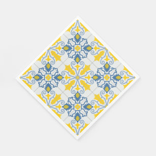 Blaue und gelbe hübsche portugiesische Fliesen Serviette