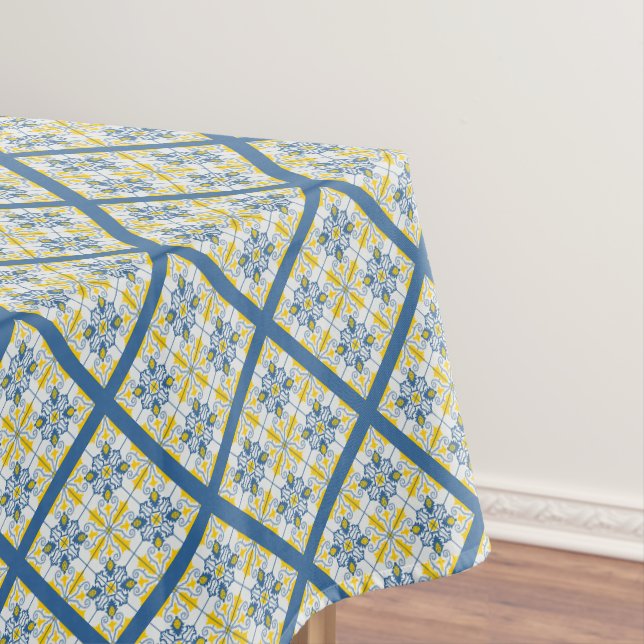 Blaue und gelbe hübsche portugiesische Fliesen Tischdecke (Beispiel)